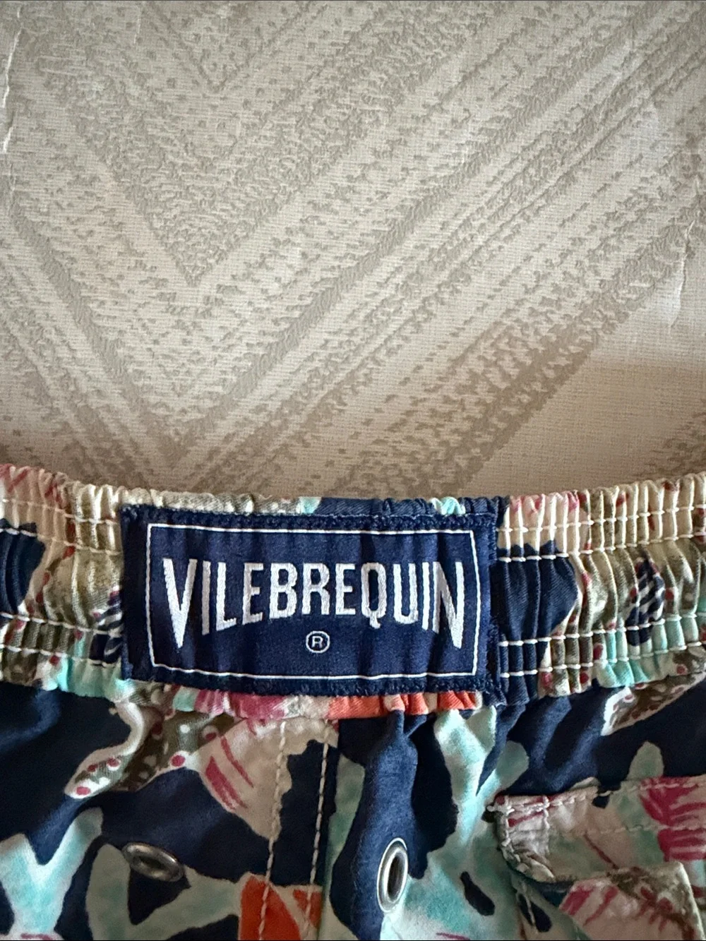 Vilebrequin Boys Size 4 Navy Floral Swim Trunks Coral Accent Designer Shorts